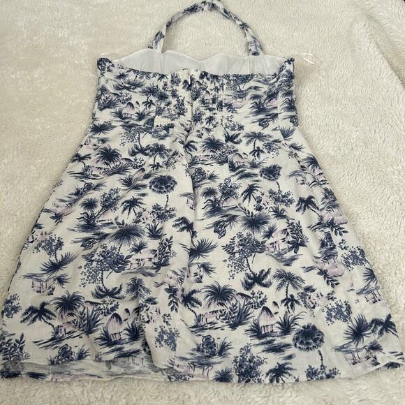 Abercrombie & Fitch Linen Blend Halter Mini Dress Size LP Blue White Tropical‎ - Picture 3 of 7